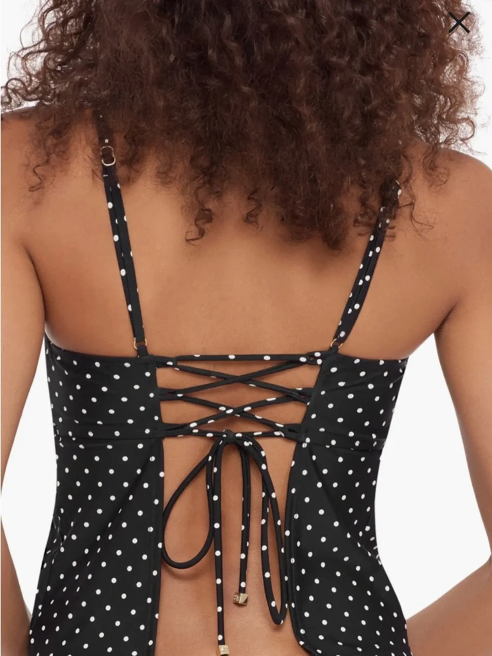 Steve Madden Black & White Polka Dot Lace-Up Tankini Top Medium